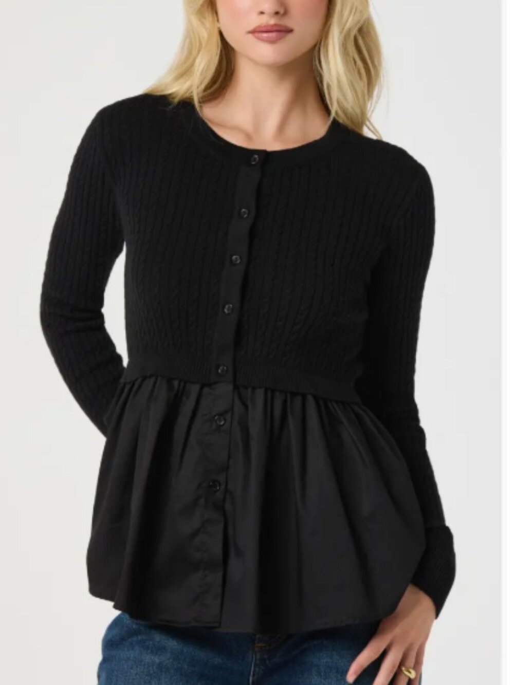 ASTR the Label Mixed Media Peplum Top – Black – Size XL